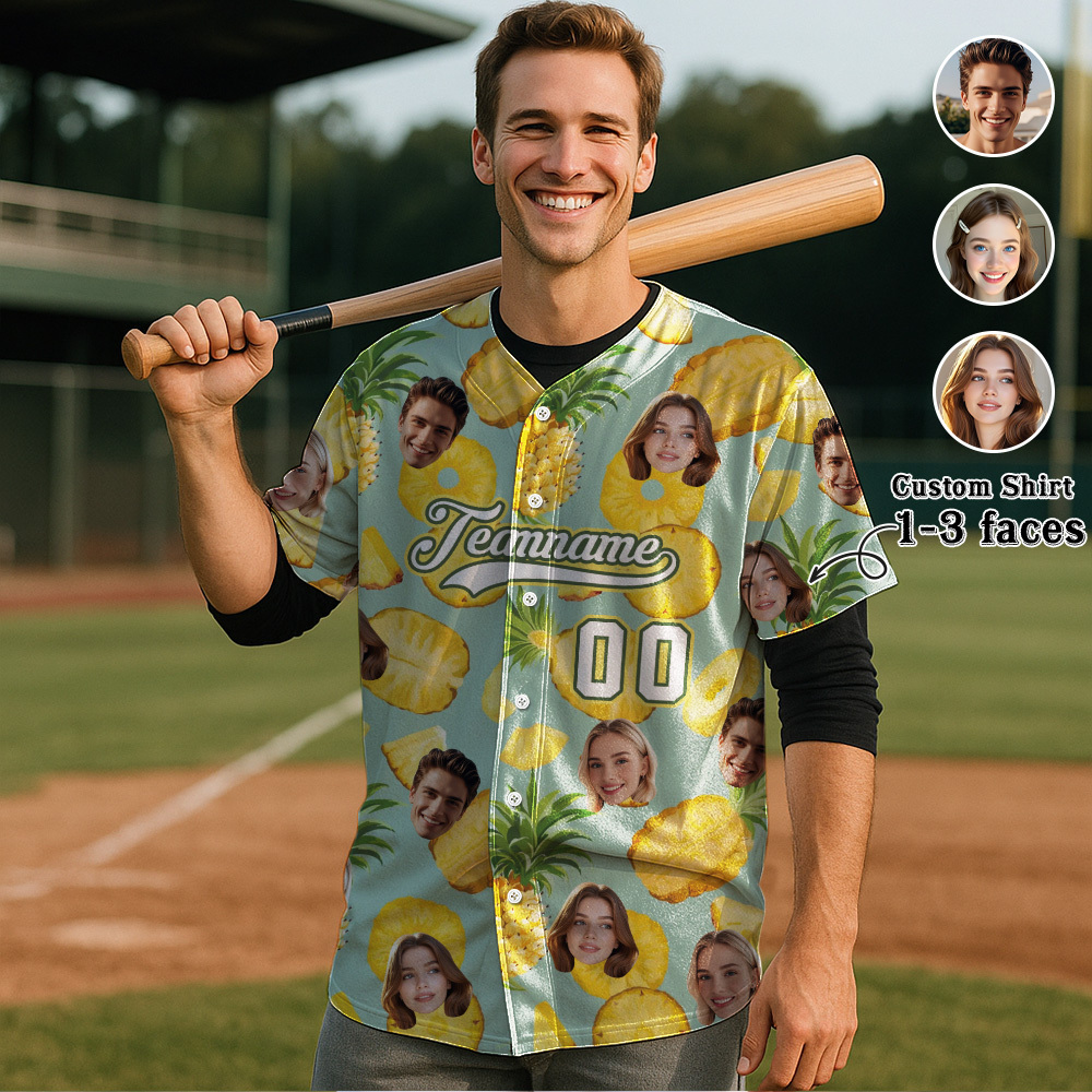 Custom Hawaiian Baseball Jersey with Face Teamname Name Number Personalized Hawaii Floral Shirt for Men Women - yourphotoblanketuk