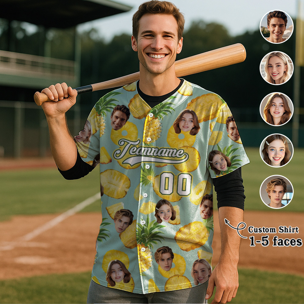 Custom Hawaiian Baseball Jersey with Face Teamname Name Number Personalized Hawaii Floral Shirt for Men Women - yourphotoblanketuk