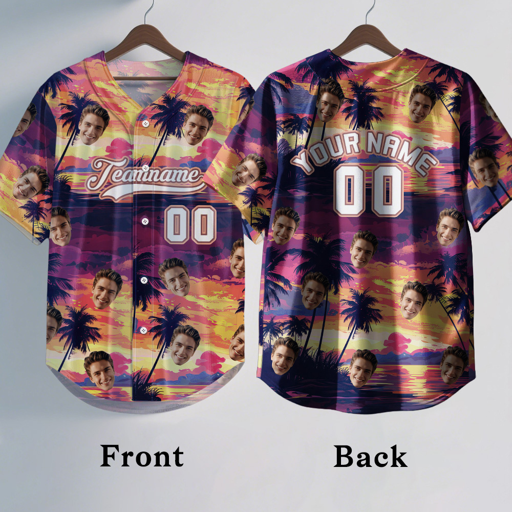 Custom Hawaiian Baseball Jersey with Face Teamname Name Number Personalized Hawaii Floral Shirt for Men Women - yourphotoblanketuk