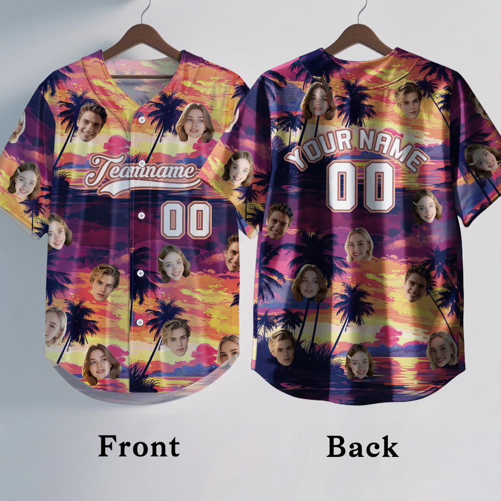 Custom Hawaiian Baseball Jersey with Face Teamname Name Number Personalized Hawaii Floral Shirt for Men Women - yourphotoblanketuk