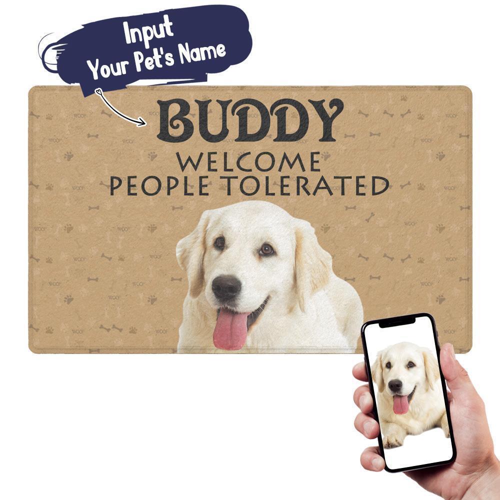 Photo Doormat-Welcome People Tolerated Personalized with Your Pet's Photo And Name