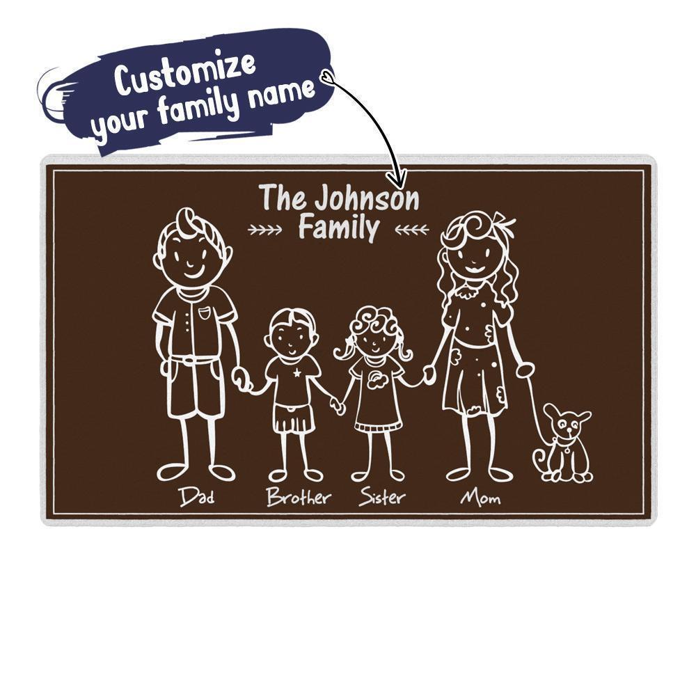 Custom Family Name Doormat-Happy Family of 5 Brown Doormat