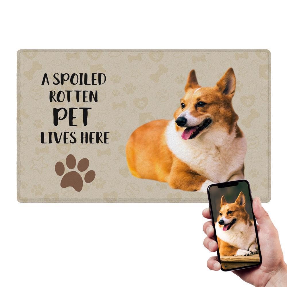 Spoiled Here Doormat with Dog Photo and Name