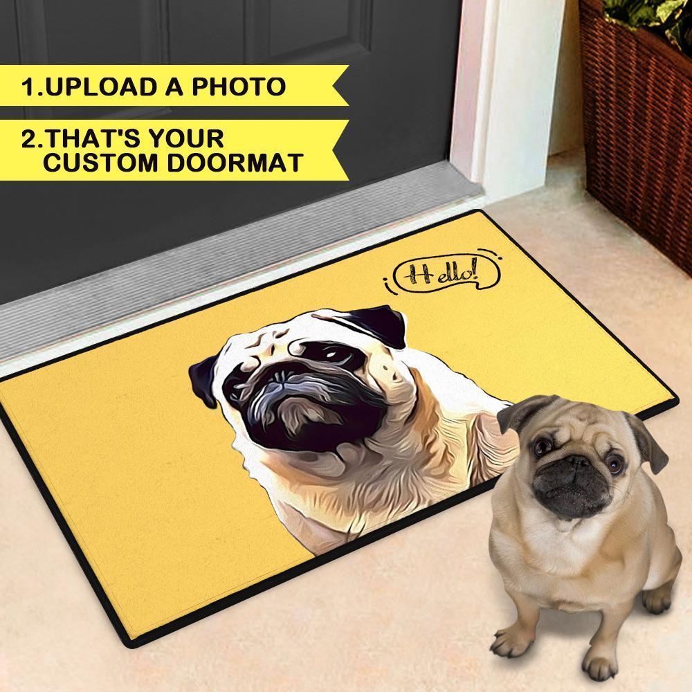 Custom Cartoon Portrait Doormat With Your Pet's Photo Indoor & Outdoor Door Mat