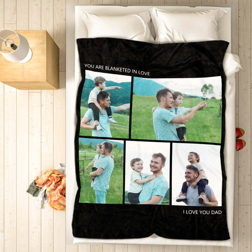 Personalized Photo Blankets Gift For Dad Custom Photo Fleece Blanket Happy Family