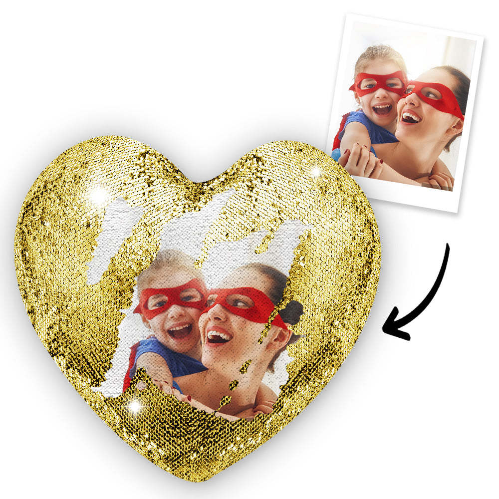 Personalized Photo Heart Magic Sequin Cushions Pillow