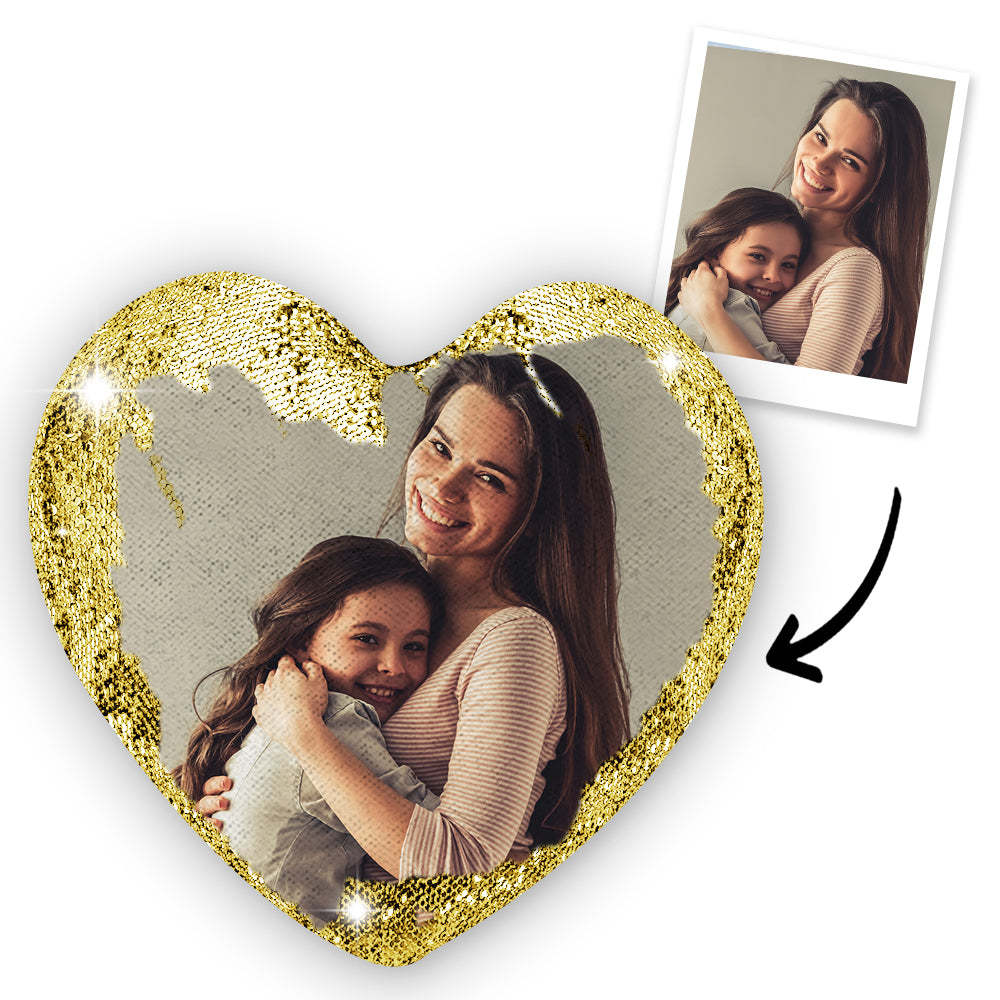 Personalized Photo Heart Magic Sequin Cushions Pillow