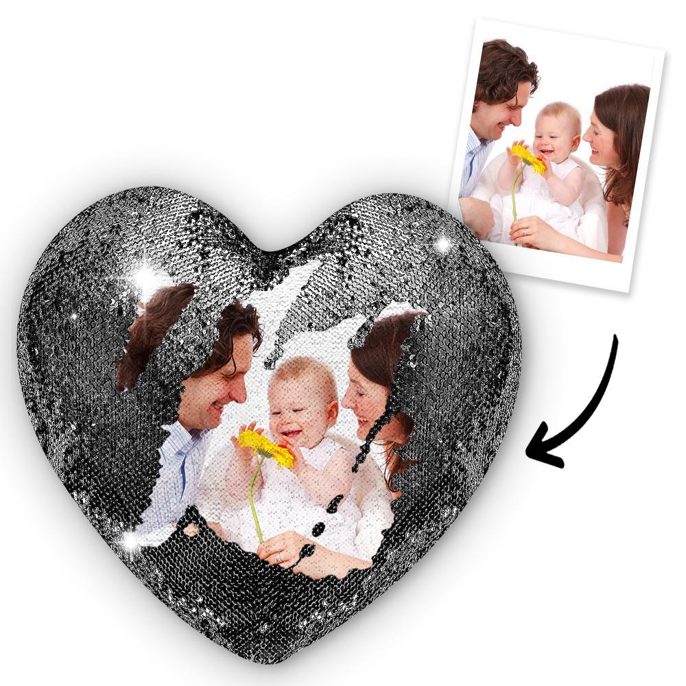 Gifts for Her Custom Photo Magic Heart Sequin Cushion Pillow