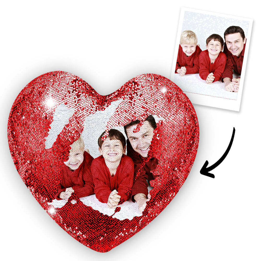 Personalized Photo Heart Magic Sequin Cushions Pillow