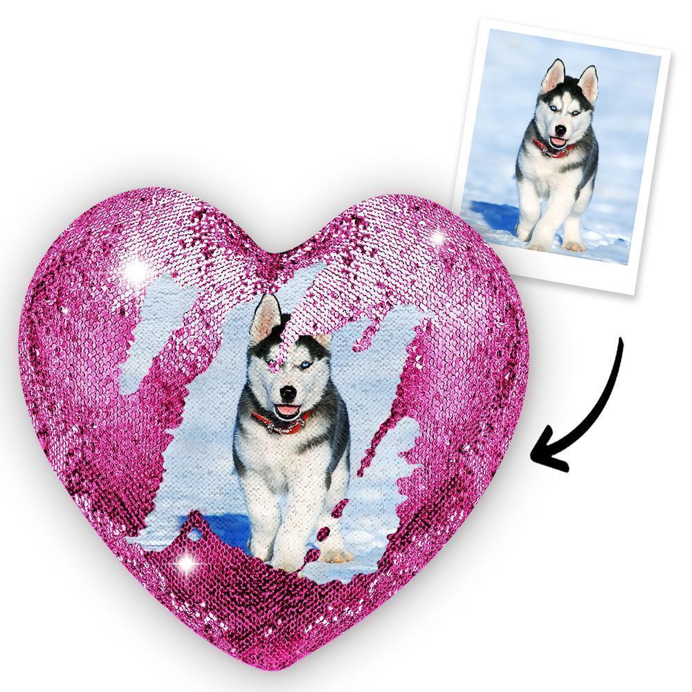 Custom Photo Pet Magic Heart Sequin Cushion Pillow