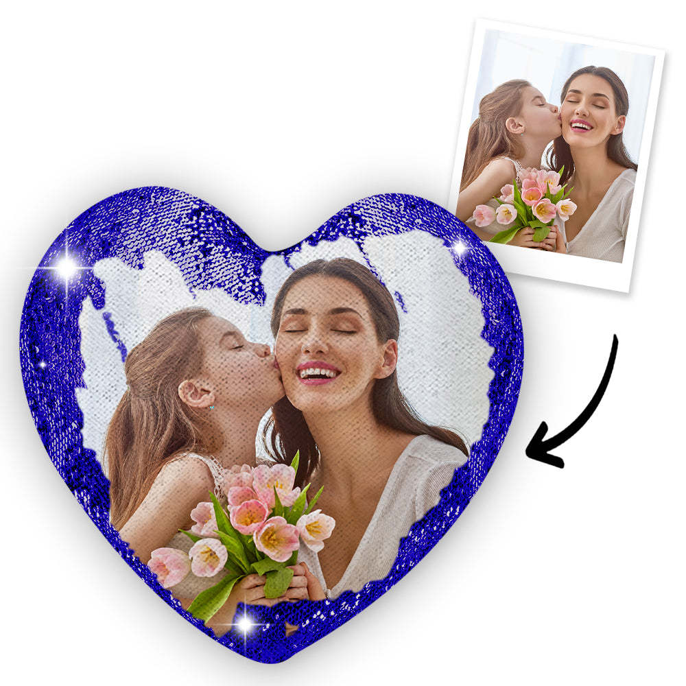 Personalized Photo Heart Magic Sequin Cushions Pillow