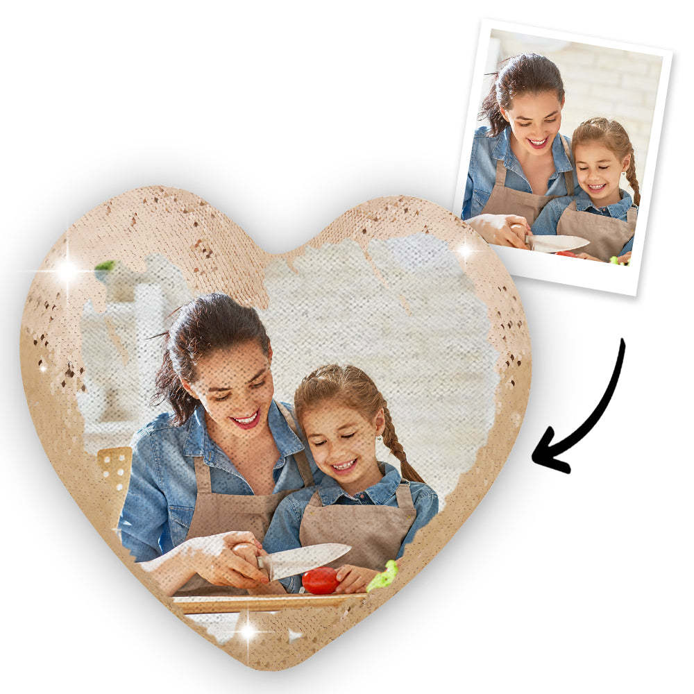 Personalized Photo Heart Magic Sequin Cushions Pillow