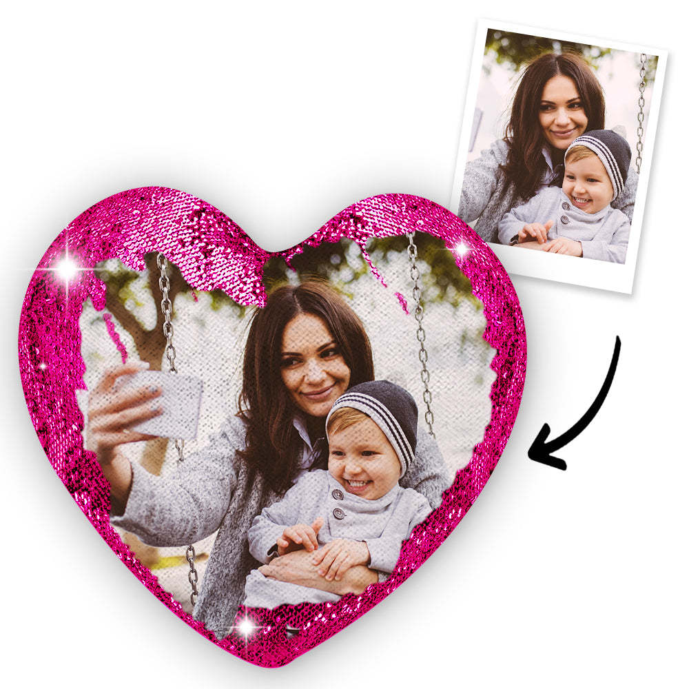 Personalized Photo Heart Magic Sequin Cushions Pillow