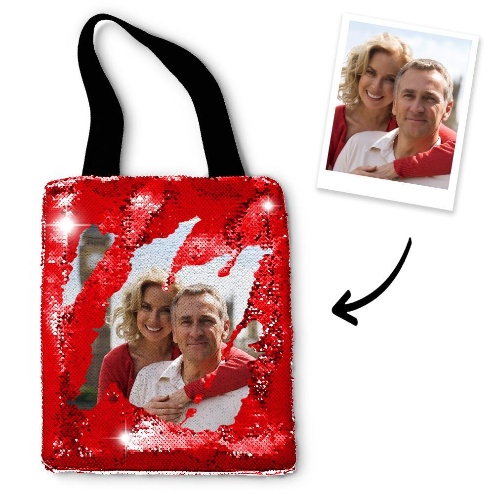 Custom Lover Photo Sequin Tote Bag