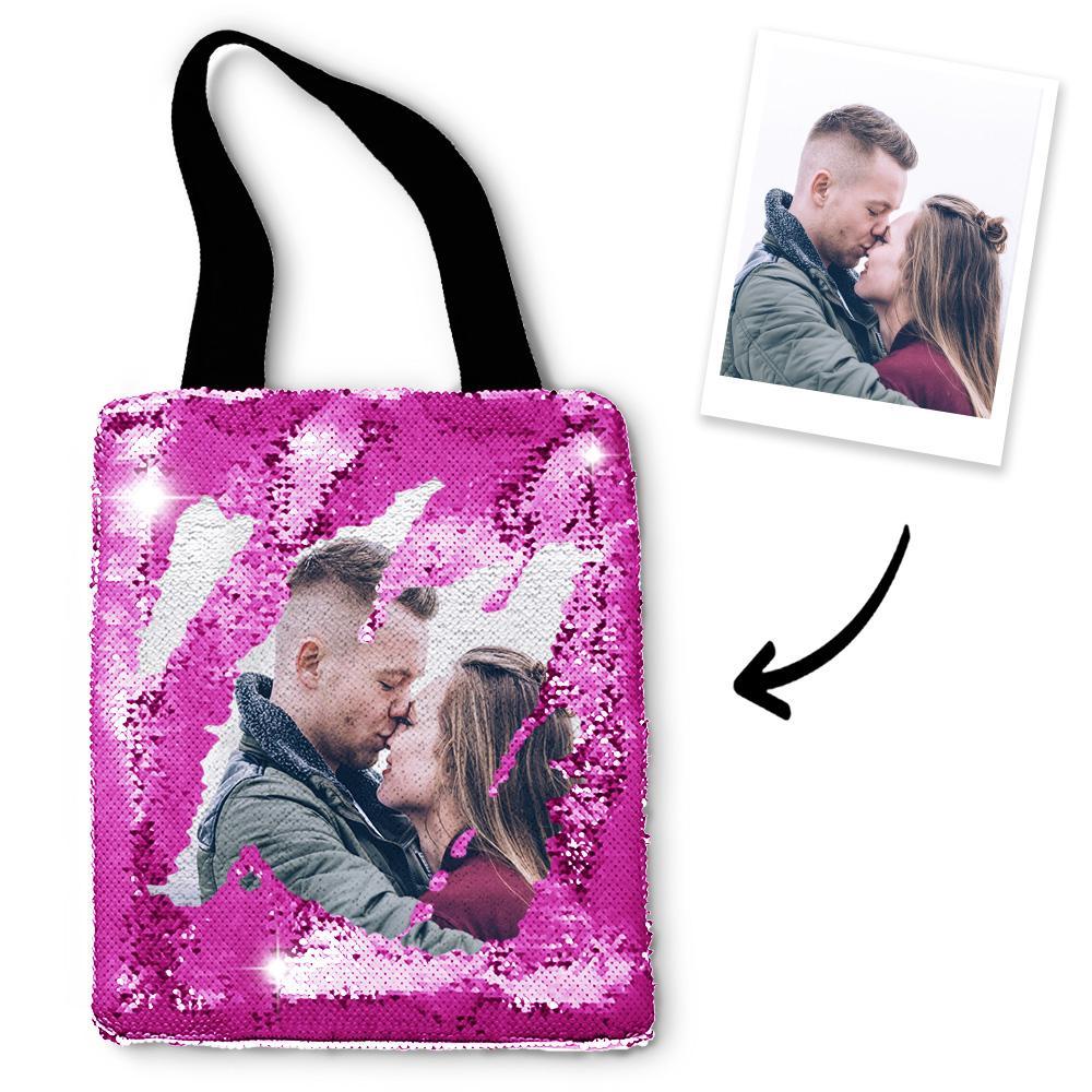Personalized Sequin Tote Bag with Photo of Your Lover