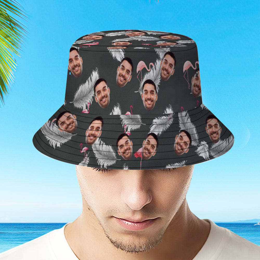 Custom Photo Gift Funny Cartoon Flamingo Bucket Hat Hawaiian Fisherman Hat - yourphotoblanketuk
