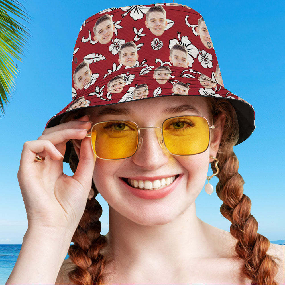 Custom Face All Over Print Tropical Flower Print Hawaiian Fisherman Hat Bucket Hat - yourphotoblanketuk