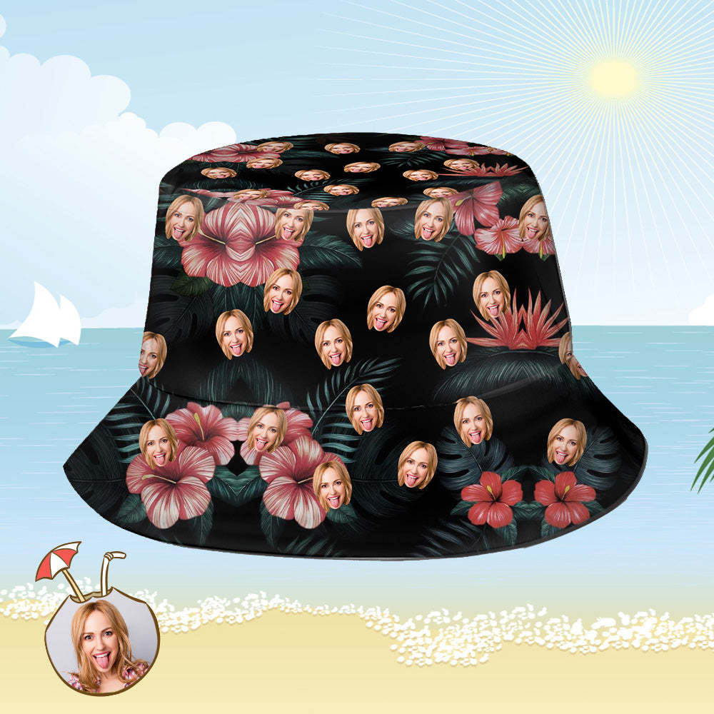 Custom Bucket Hat Personalized Face All Over Print Tropical Flower Print Hawaiian Fisherman Hat - yourphotoblanketuk