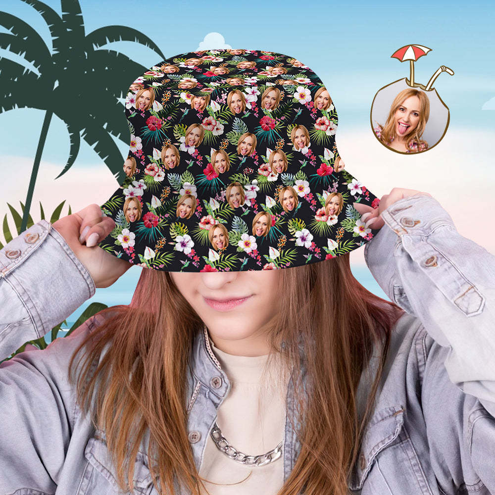 Custom Bucket Hat Personalized Face All Over Print Tropical Flower Print Hawaiian Fisherman Hat - Beautiful Flowers - yourphotoblanketuk