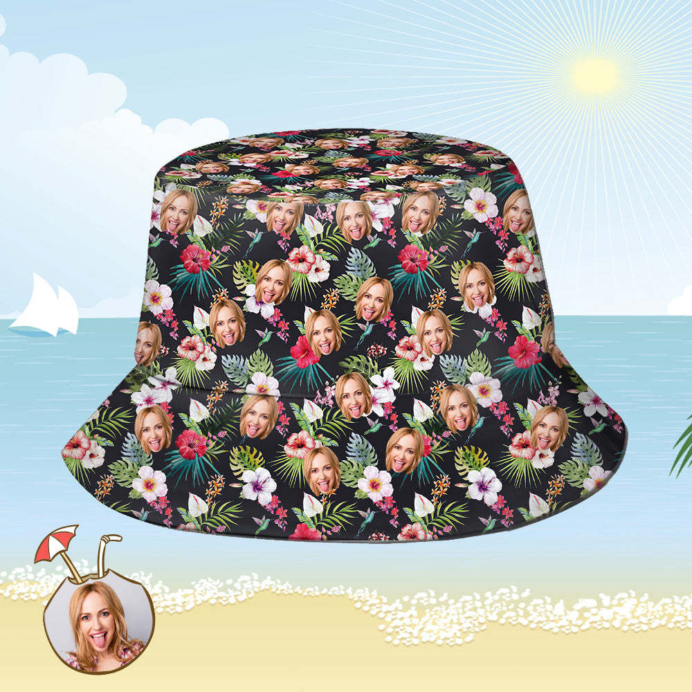 Custom Bucket Hat Personalized Face All Over Print Tropical Flower Print Hawaiian Fisherman Hat - Beautiful Flowers - yourphotoblanketuk