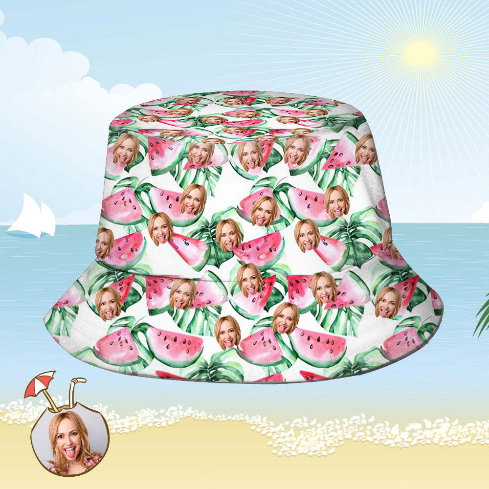 Custom Bucket Hat Personalized Face All Over Print Tropical Flower Print Hawaiian Fisherman Hat - Watermelon - yourphotoblanketuk