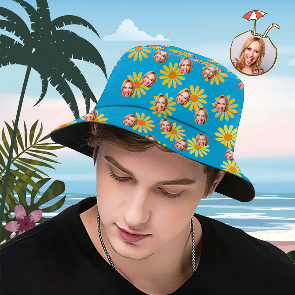 Custom Bucket Hat Personalized Face All Over Print Tropical Flower Print Hawaiian Fisherman Hat - Yellow Flowers - yourphotoblanketuk