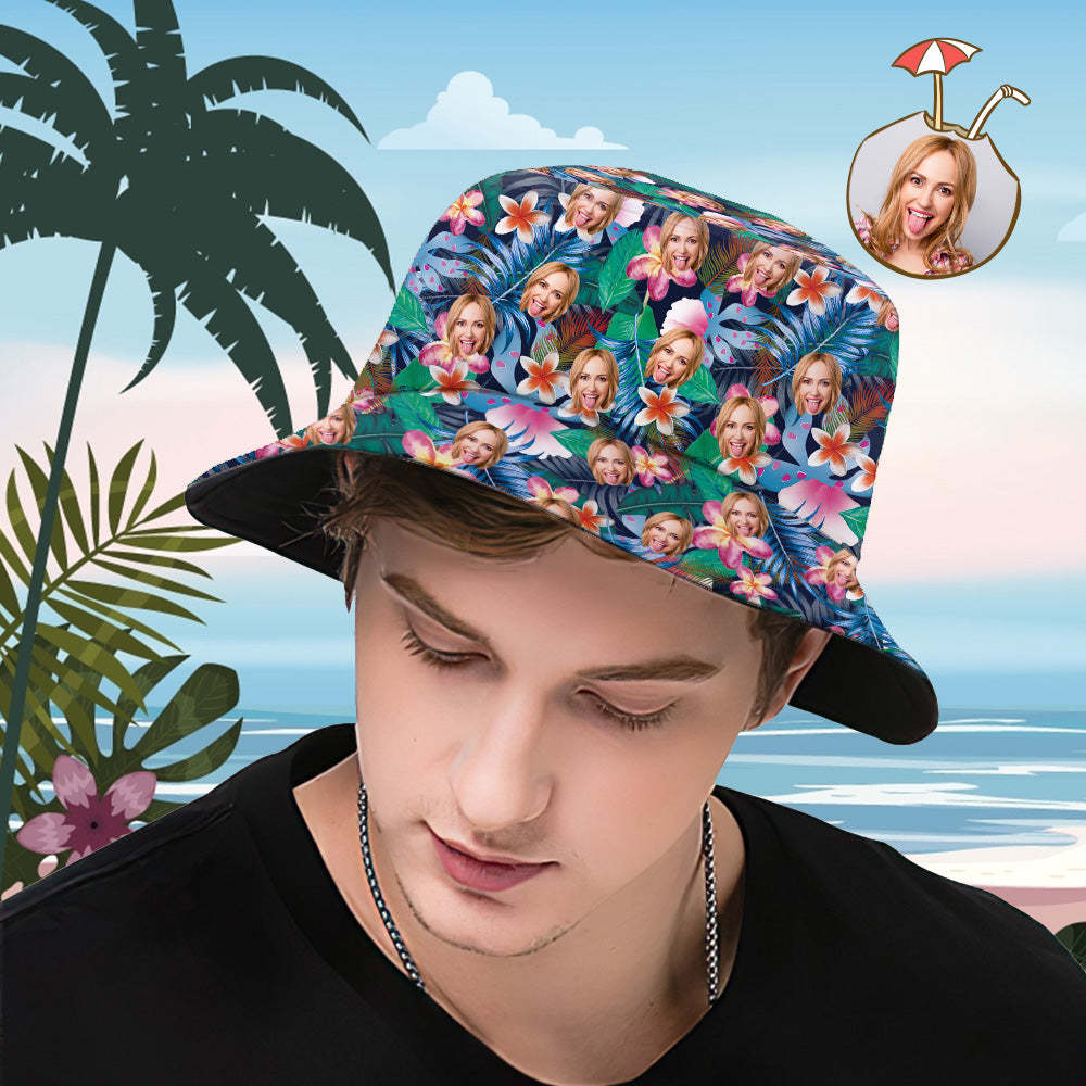 Custom Bucket Hat Personalized Face All Over Print Tropical Flower Print Hawaiian Fisherman Hat - Fashion Flowers - yourphotoblanketuk