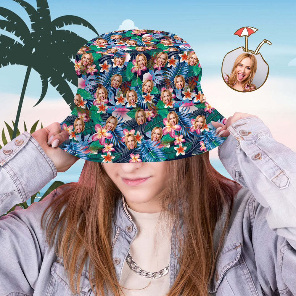 Custom Bucket Hat Personalized Face All Over Print Tropical Flower Print Hawaiian Fisherman Hat - Fashion Flowers - yourphotoblanketuk