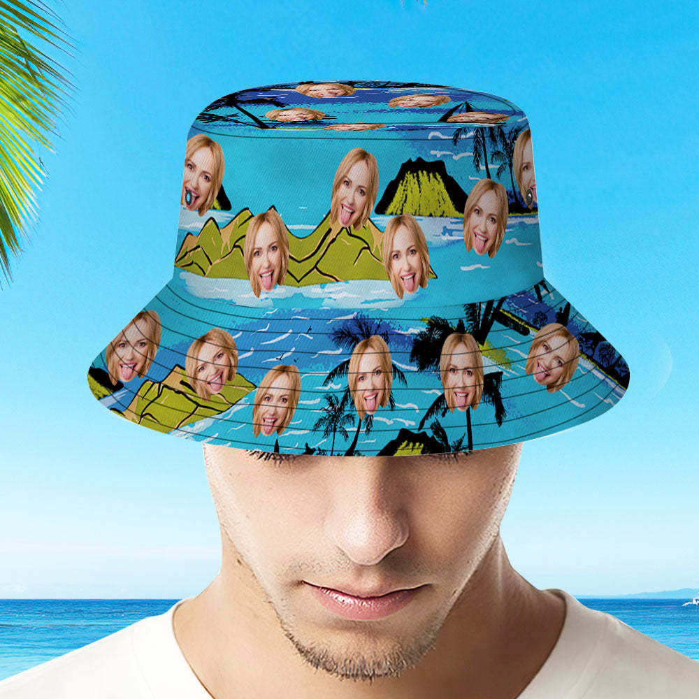 Custom Bucket Hat Personalized Face All Over Print Tropical Flower Print Hawaiian Fisherman Hat - Vice City - yourphotoblanketuk