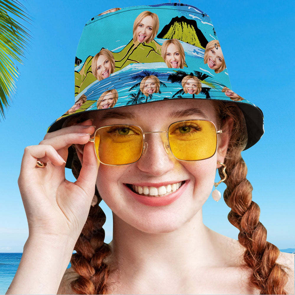 Custom Bucket Hat Personalized Face All Over Print Tropical Flower Print Hawaiian Fisherman Hat - Vice City - yourphotoblanketuk