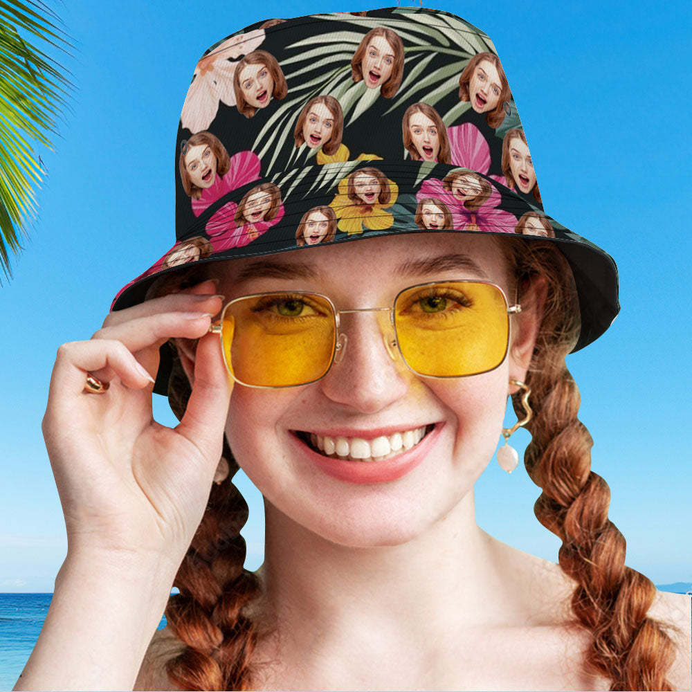 Custom Bucket Hat Unisex Face Bucket Hat Personalize Wide Brim Outdoor Summer Cap Hiking Beach Sports Hats Hawaiian Style Gift for Lover - yourphotoblanketuk
