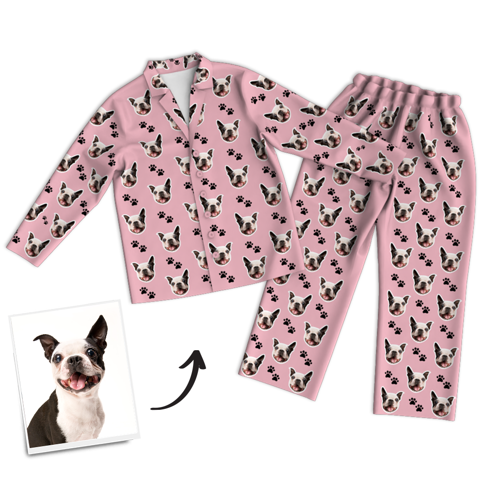 Custom Dog Photo Long Sleeve Pajamas, Sleepwear, Nightwear, Lounge Wear