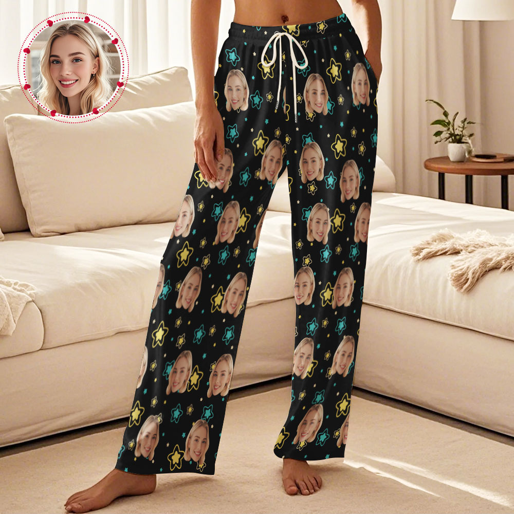 Custom Face Pajama Pants Personalized Heart Couple Pajamas Pants - yourphotoblanketuk