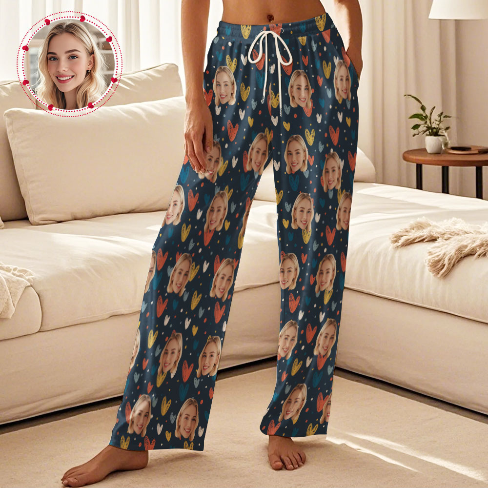 Custom Face Pajama Pants Personalized Heart Couple Pajamas Pants - yourphotoblanketuk