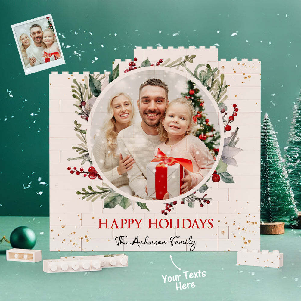 Custom Building Block Puzzle Square Family Photo Brick Happy Holidays - Yourphotoblanket