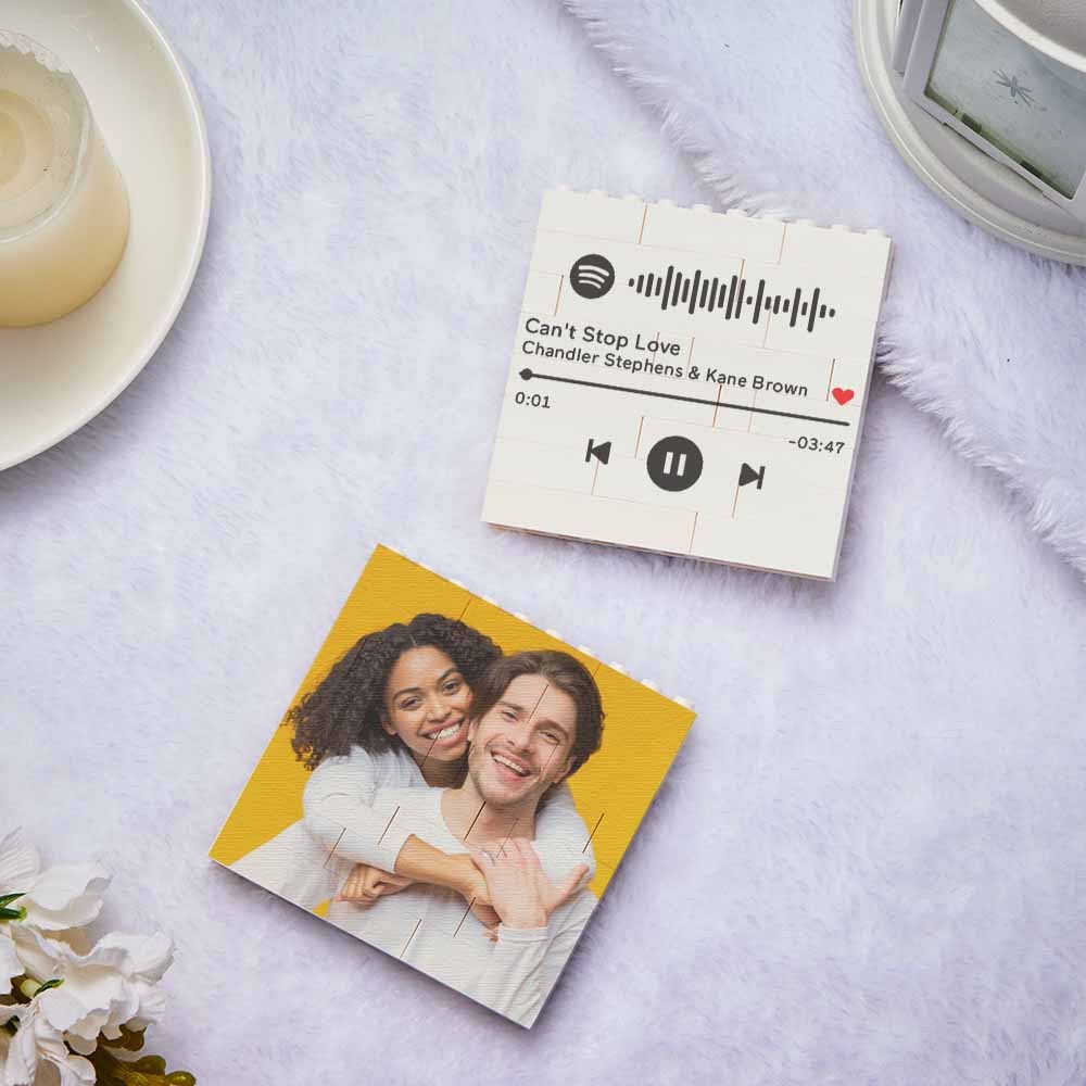 Personalized Photo Building Brick Square Photo Block Music Code Custom Text Frame Valentine's Day Gifts - yourphotoblanketuk
