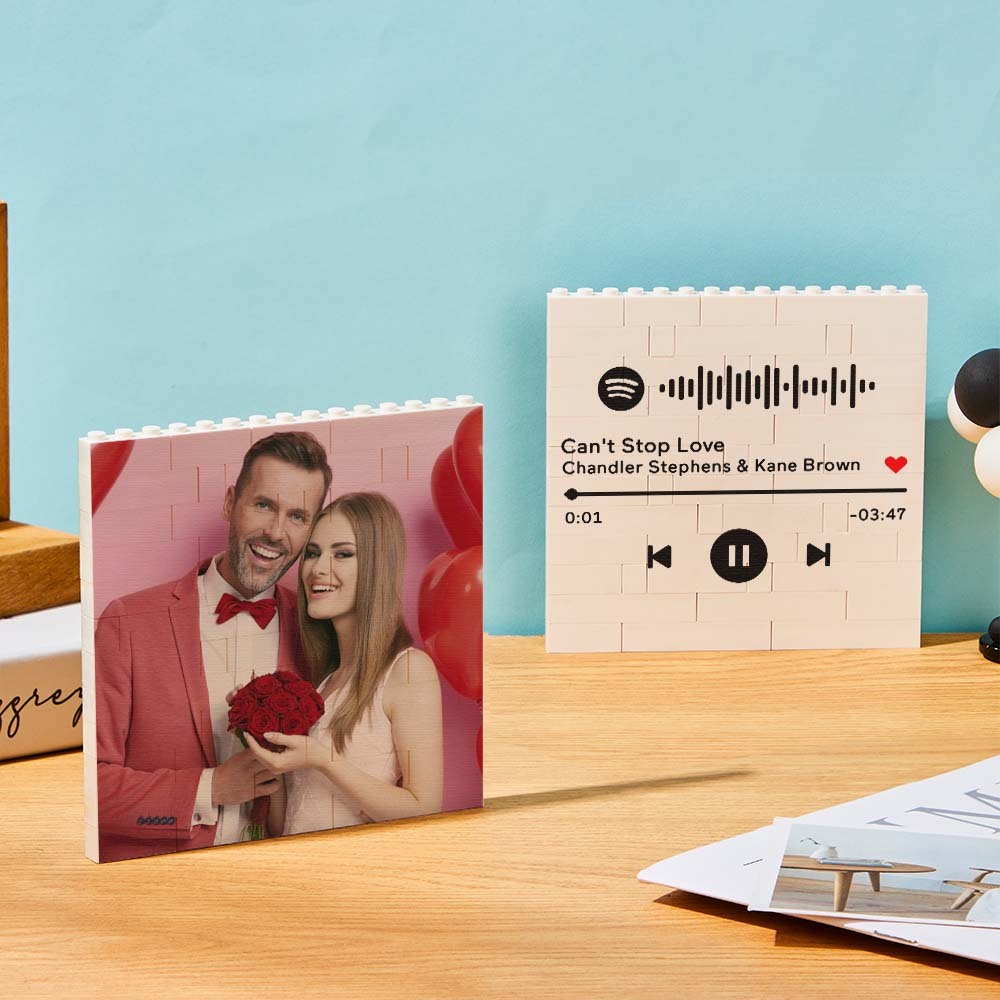 Personalized Photo Building Brick Square Photo Block Music Code Custom Text Frame Valentine's Day Gifts - yourphotoblanketuk