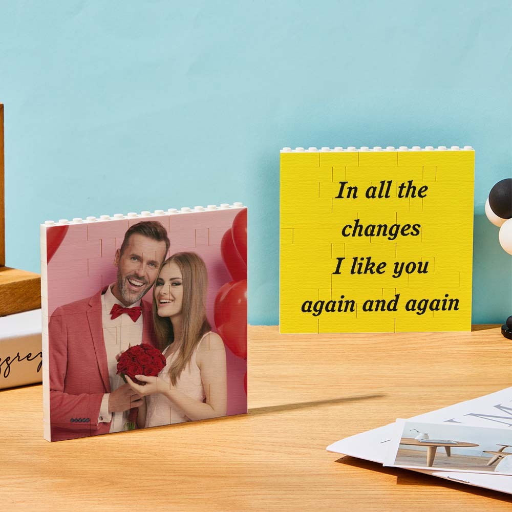 Personalized Photo Building Brick Square Photo Block Music Code Custom Text Frame Valentine's Day Gifts - yourphotoblanketuk