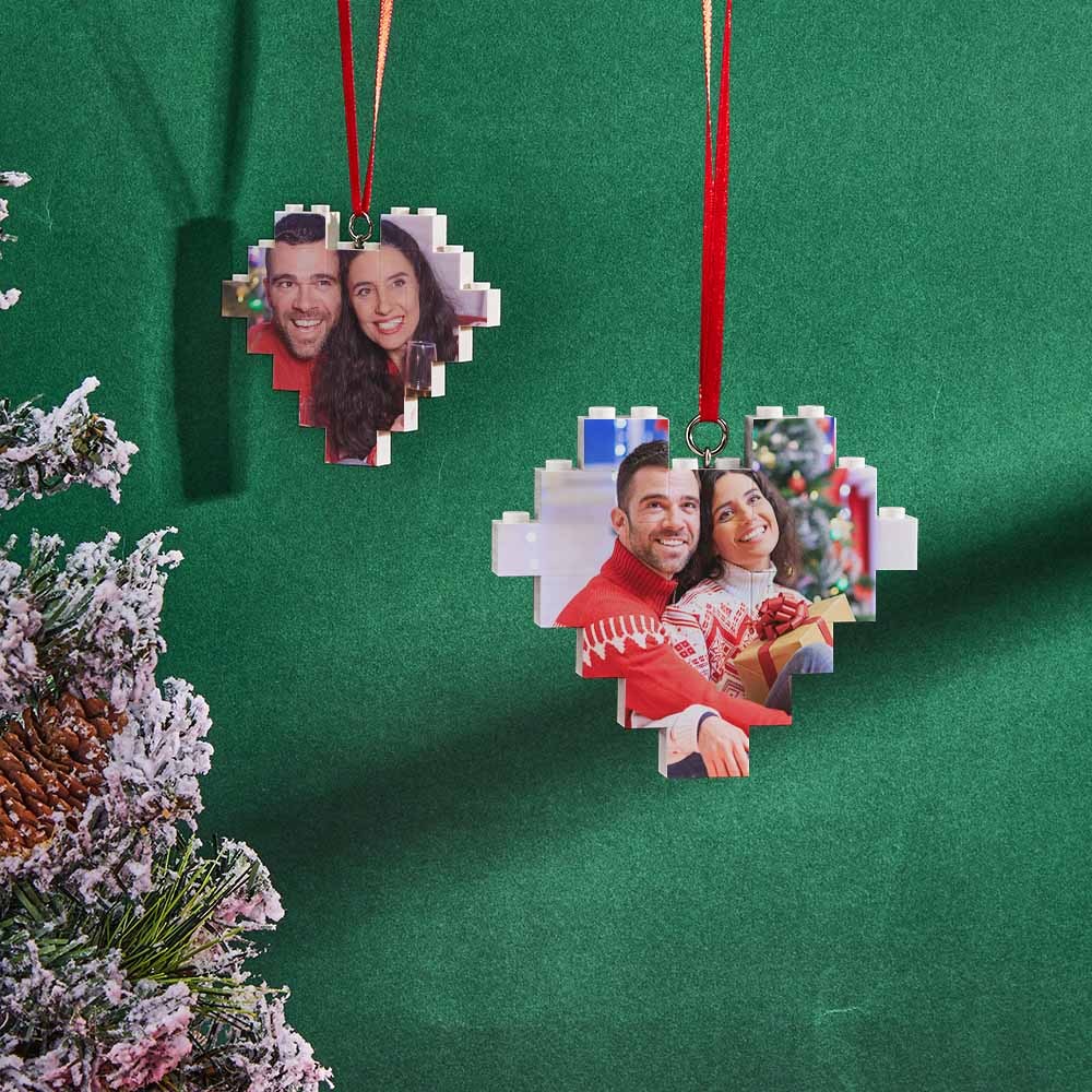 Christmas Ornament Personalized Building Brick Custom Music Code Heart Photo Block - Yourphotoblanket