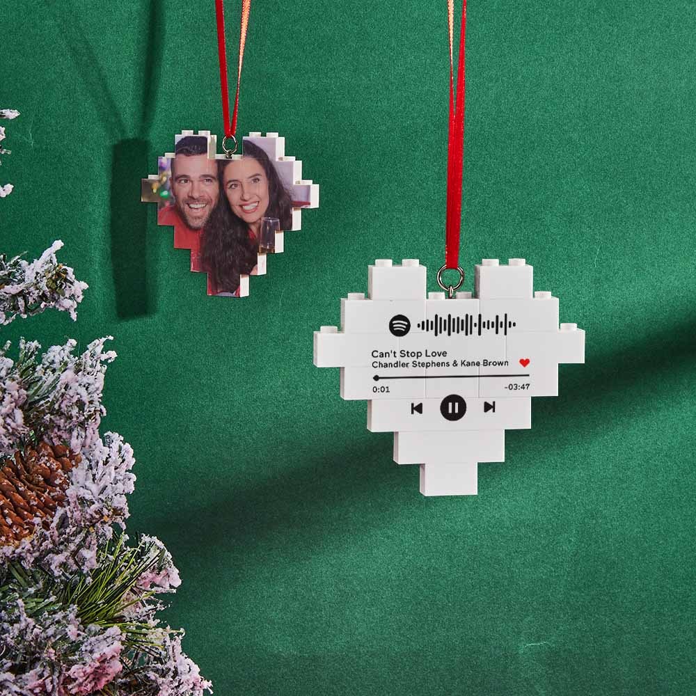 Christmas Ornament Personalized Building Brick Custom Music Code Heart Photo Block - Yourphotoblanket