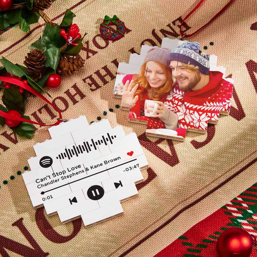 Christmas Ornament Custom Music Code Round Photo Block Personalized Building Brick - Yourphotoblanket