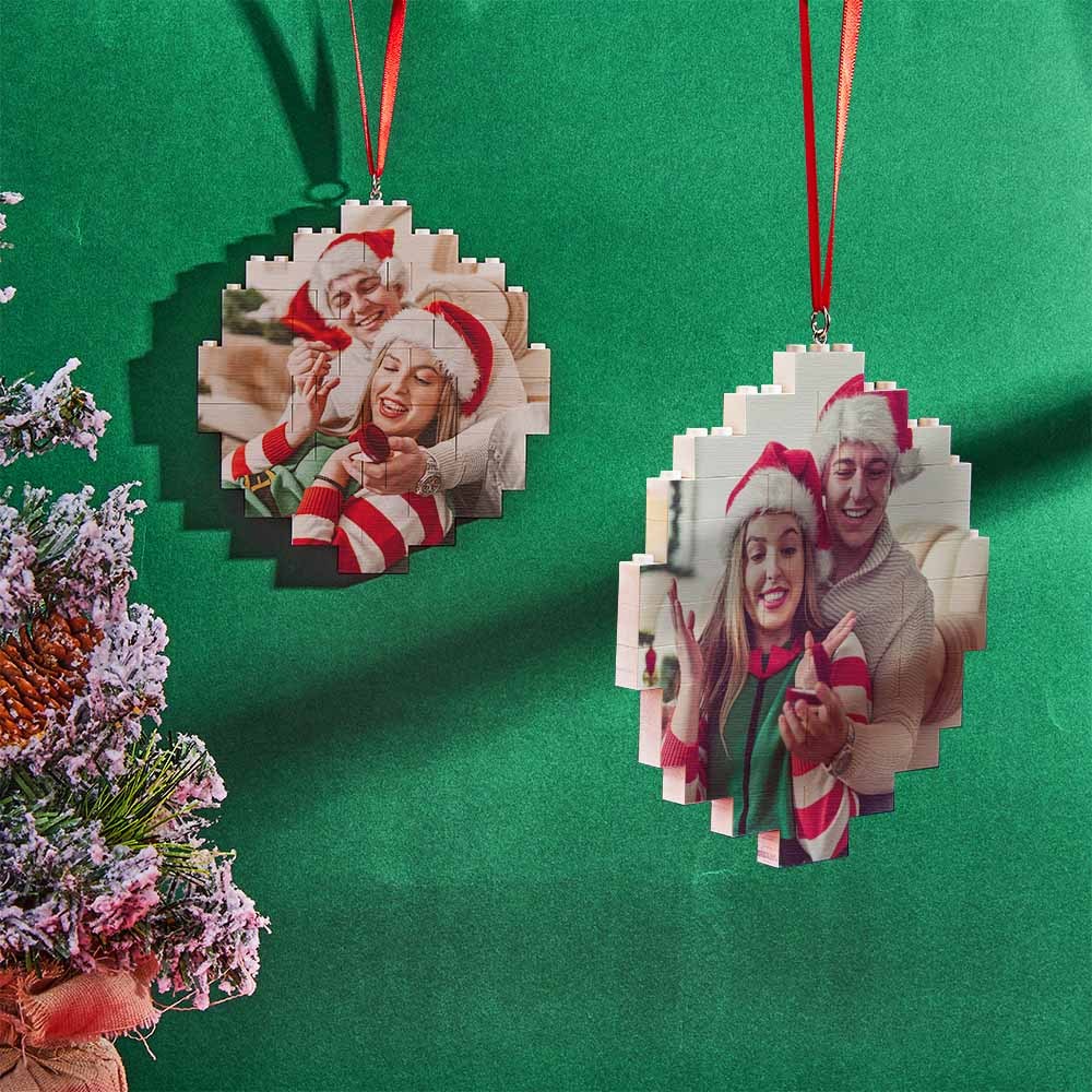 Christmas Ornament Custom Music Code Round Photo Block Personalized Building Brick - Yourphotoblanket