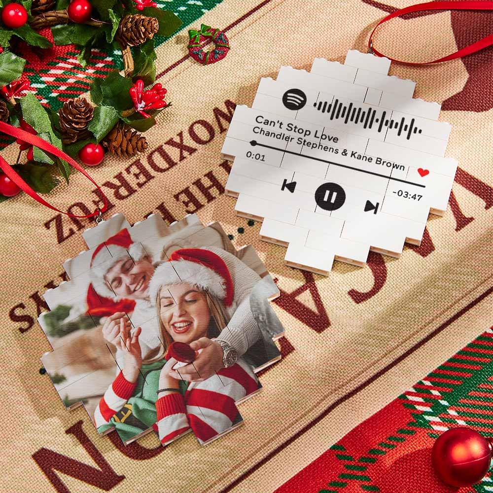 Christmas Ornament Custom Music Code Round Photo Block Personalized Building Brick - Yourphotoblanket