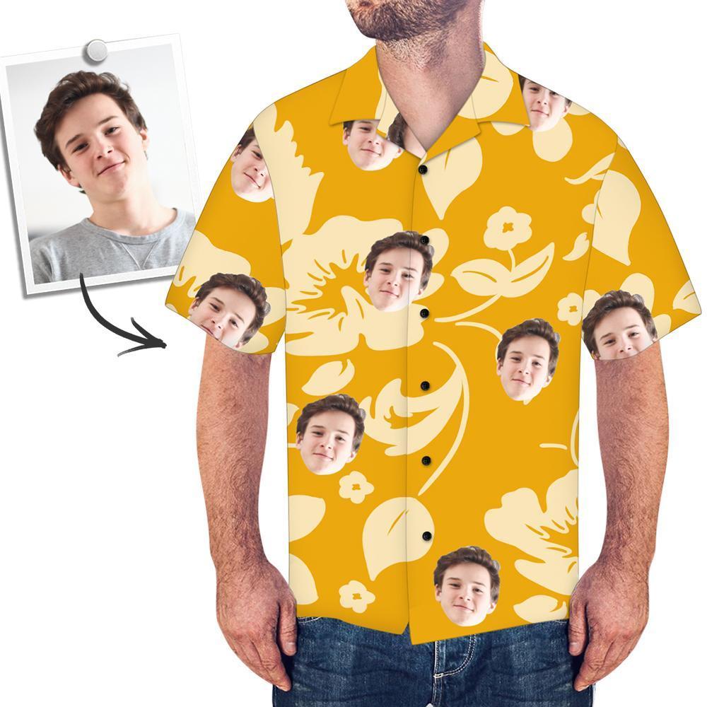Custom Face Hawaiian Shirt All Over Print Yellow Flowers