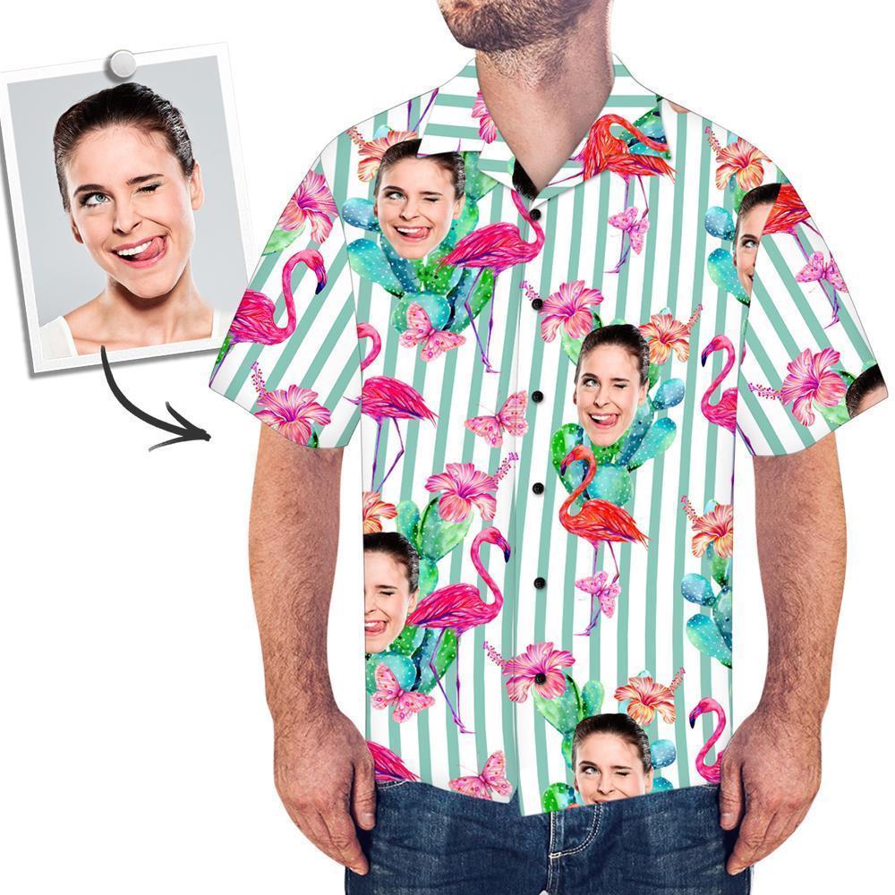 Custom Face Hawaiian Shirt  All Over Print Stripe Flamingo