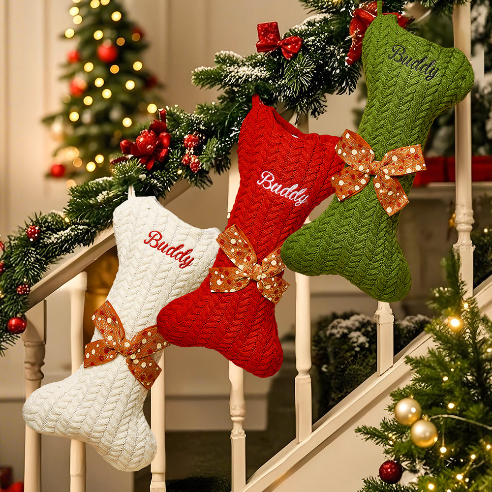 Personalized Dog Bone Christmas Stockings with Name Gift for Puppy Lovers