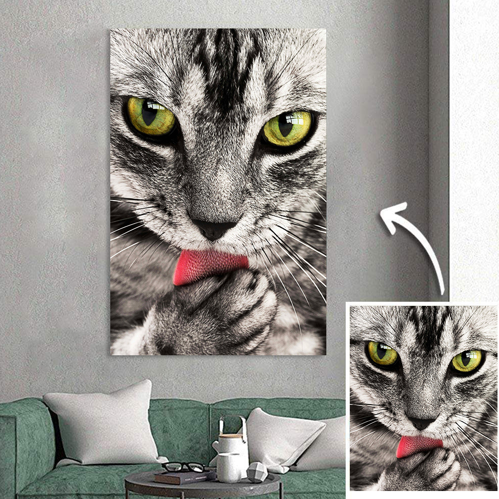 Custom Cat Photo Painting Canvas Personalized Wall Art Decor Unique Gift