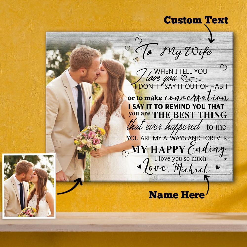 Custom Couple Photo Wall Decor Painting Canvas With Text Horizontal Version Holiday Day Gift for Lover