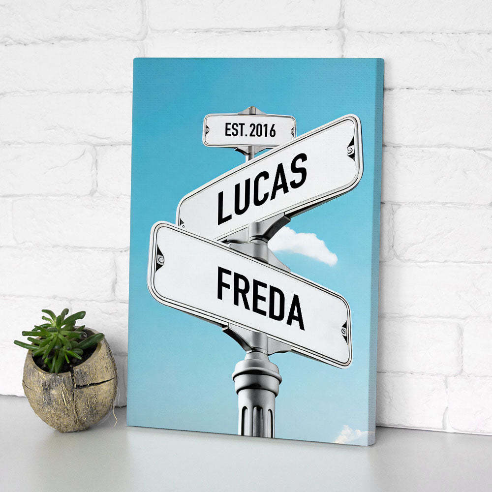 Blue Sky Custom Name Vintage Street Sign Canvas With DIY Frame Intersection Street Painting Valentine Gifts - Yourphotoblanket