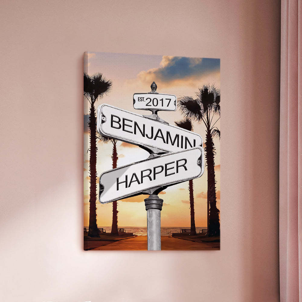 Sunset Custom Name Vintage Street Sign Canvas With DIY Frame Intersection Street Painting Valentine Gifts - Yourphotoblanket